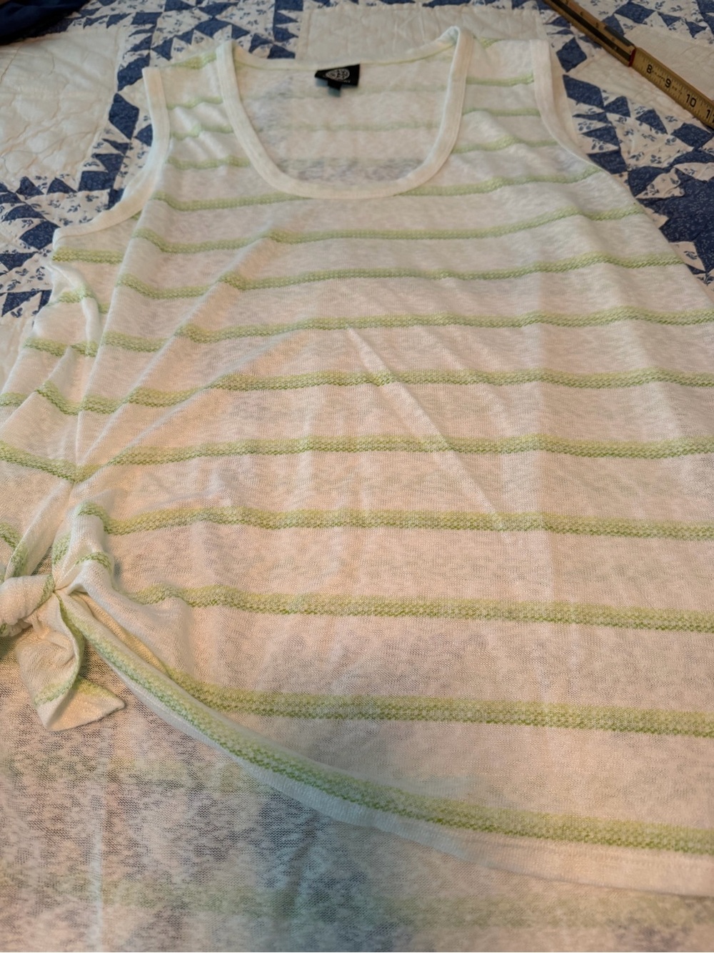 bobeau White Tank Top with Light Green Stripes